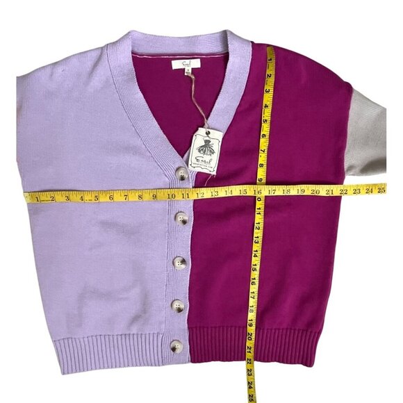 Easel Color Block Cardigan Lilac Peach Magenta Button Front Sweater NWT Small - Picture 8 of 12